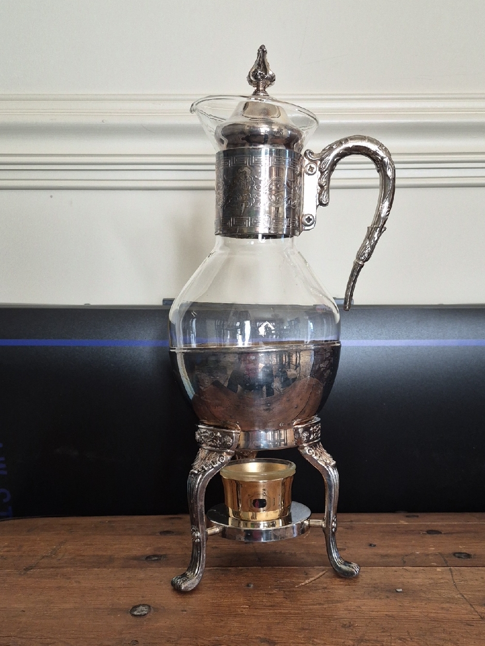 Silver-Plated & Glass Coffee/Tea Server with Warming Stand